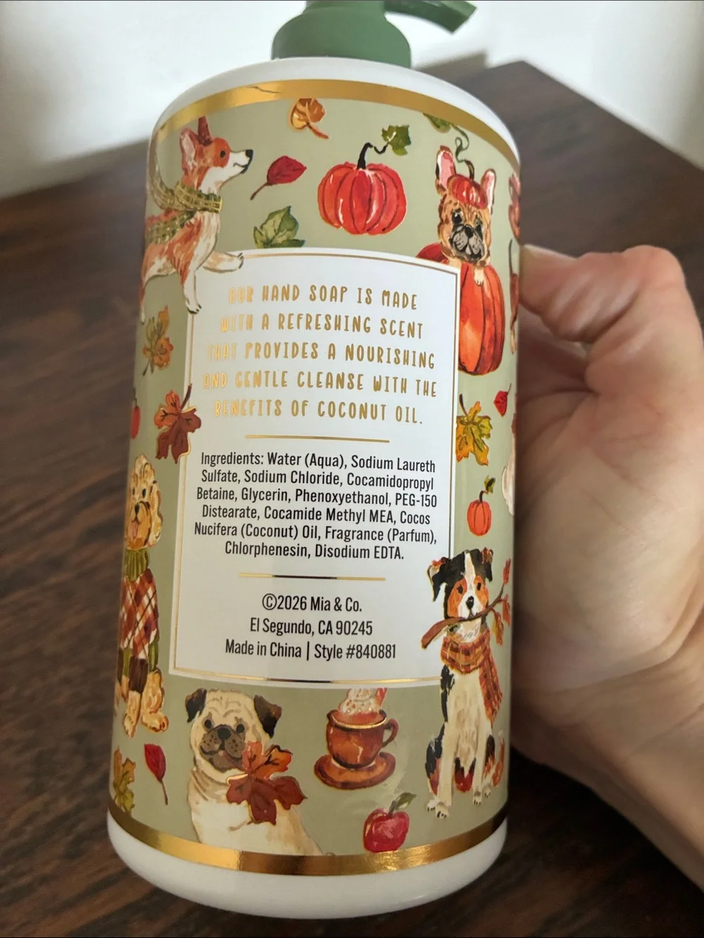 NWT- MIA & Co- Spiced Orchard Hand Soap Disoenser w/ Fall Harvest Dogs 20oz